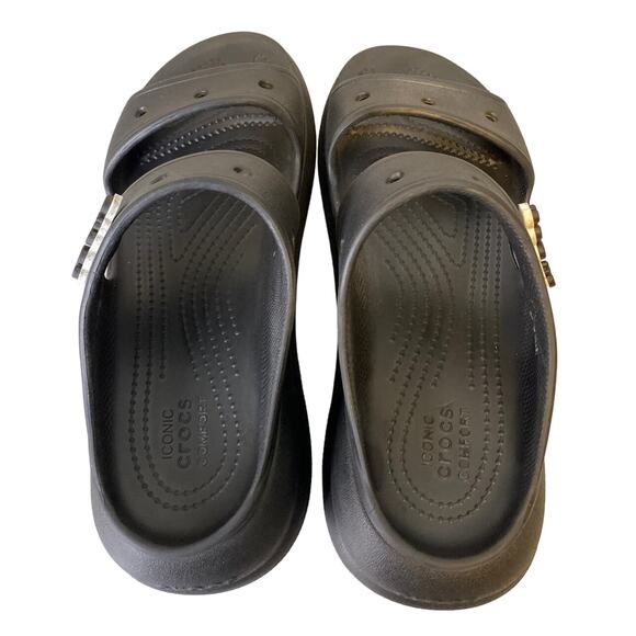 CROCS Iconic Crush Sandal Shoe Black Unisex Sz M7/W9 Platform Chunky Slide - Picture 4 of 11